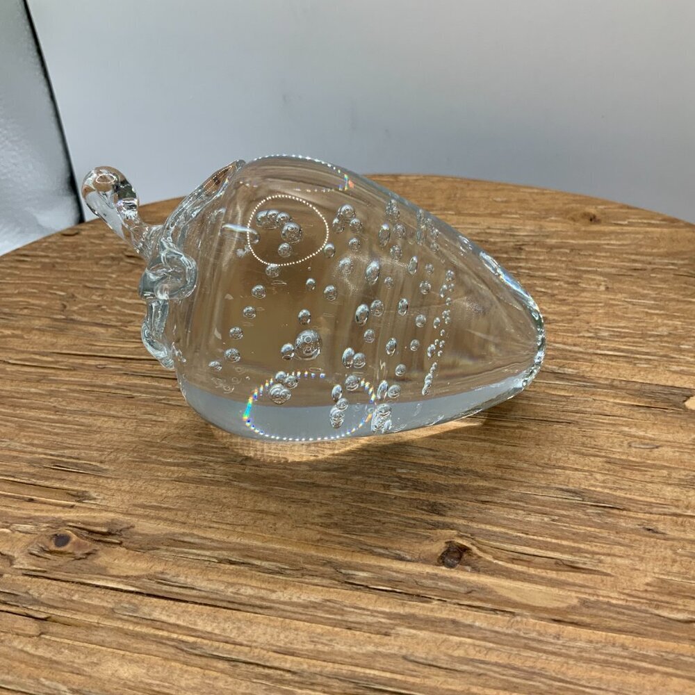 Clear Glass Controlled Bubbles Strawberry Vintage Paperweight